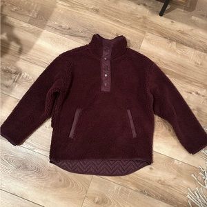 Athleta Cozy Sherpa Snap Sweatshirt Pullover - Maroon - LARGE